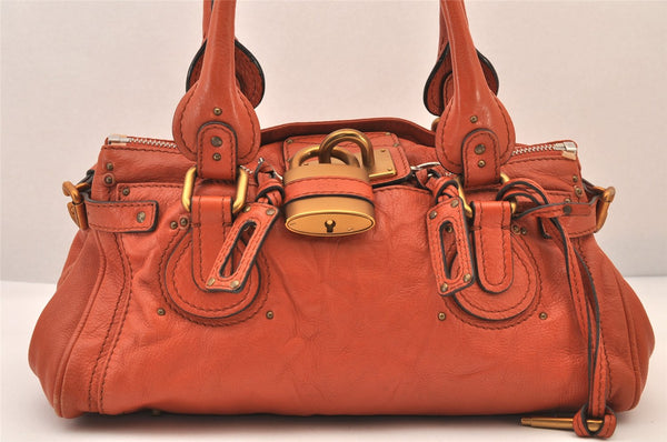 Authentic Chloe Vintage Paddington Leather Shoulder Hand Bag Orange 8446M