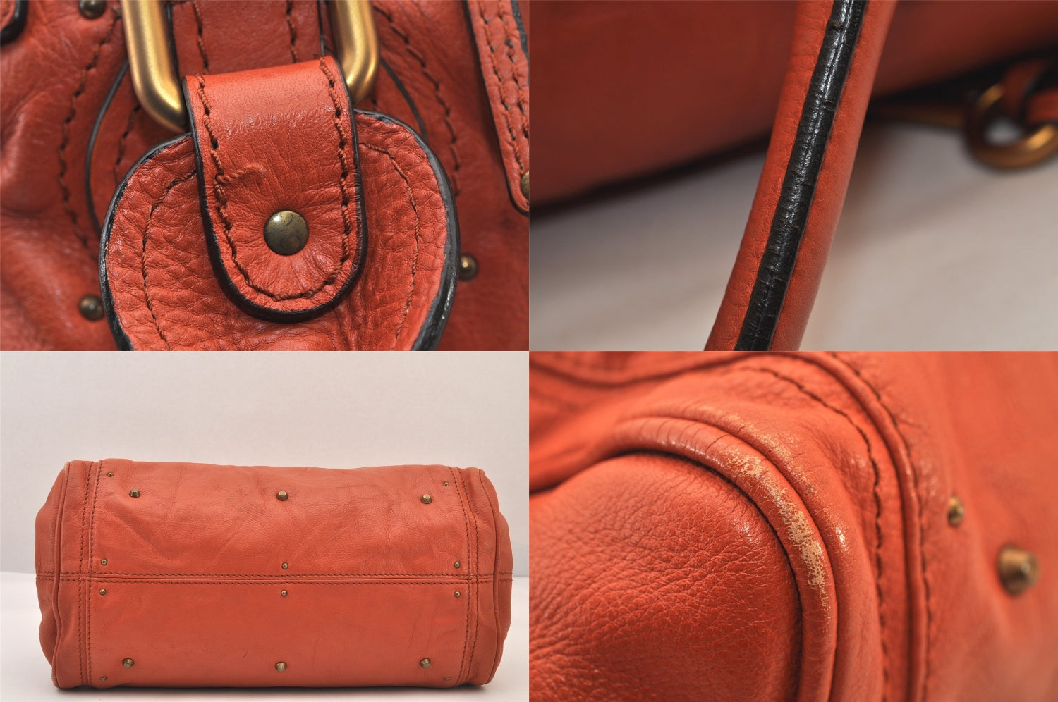 Authentic Chloe Vintage Paddington Leather Shoulder Hand Bag Orange 8446M