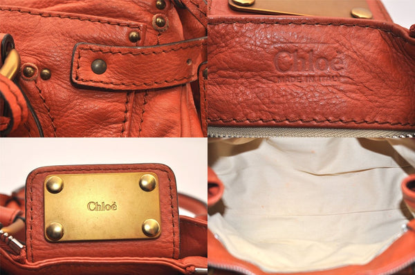Authentic Chloe Vintage Paddington Leather Shoulder Hand Bag Orange 8446M