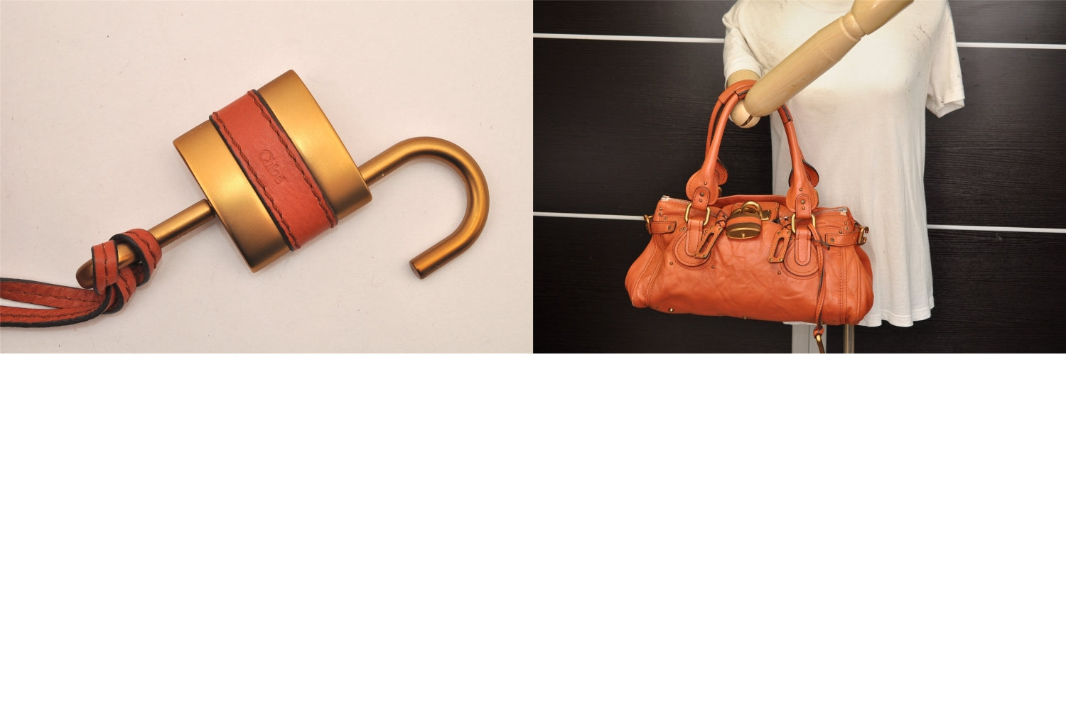 Authentic Chloe Vintage Paddington Leather Shoulder Hand Bag Orange 8446M
