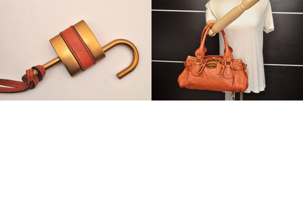 Authentic Chloe Vintage Paddington Leather Shoulder Hand Bag Orange 8446M