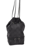 Authentic GUCCI Drawstring Pouch Purse GG Canvas Leather 0391054 Black 8448I