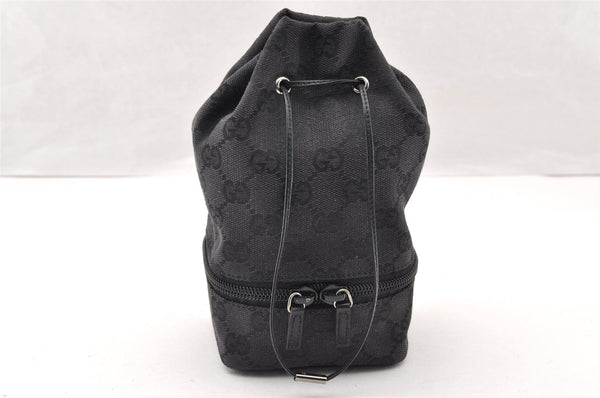 Authentic GUCCI Drawstring Pouch Purse GG Canvas Leather 0391054 Black 8448I