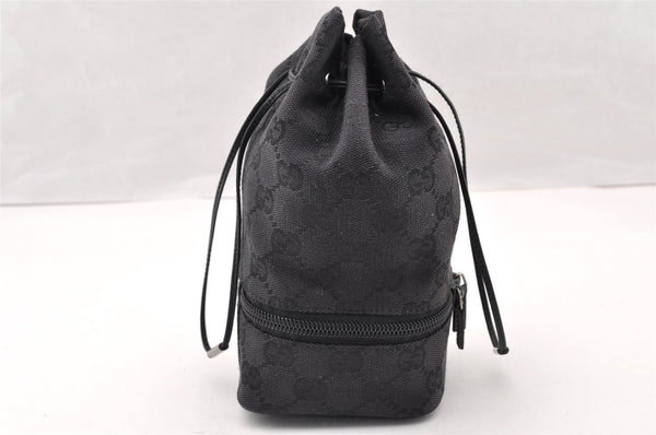 Authentic GUCCI Drawstring Pouch Purse GG Canvas Leather 0391054 Black 8448I