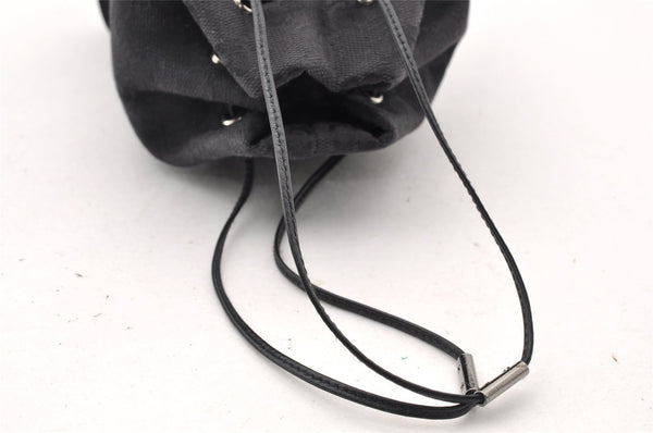 Authentic GUCCI Drawstring Pouch Purse GG Canvas Leather 0391054 Black 8448I