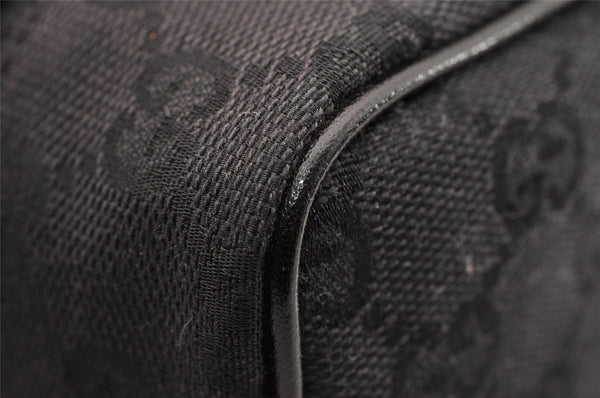 Authentic GUCCI Drawstring Pouch Purse GG Canvas Leather 0391054 Black 8448I