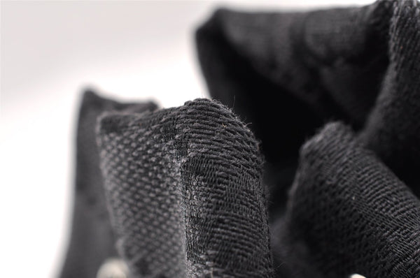 Authentic GUCCI Drawstring Pouch Purse GG Canvas Leather 0391054 Black 8448I