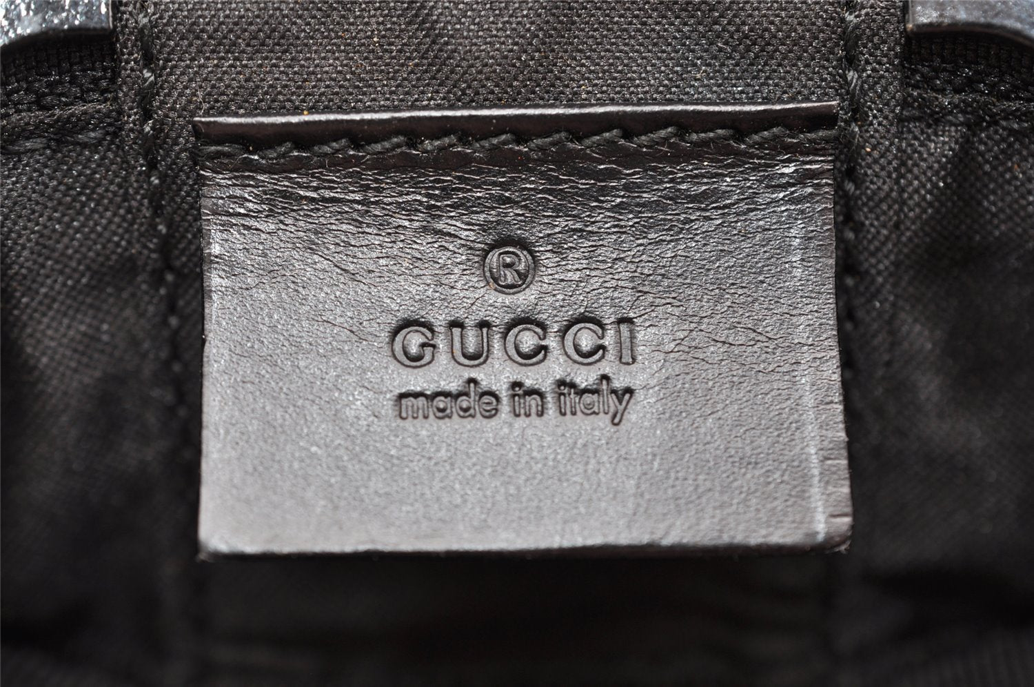 Authentic GUCCI Drawstring Pouch Purse GG Canvas Leather 0391054 Black 8448I