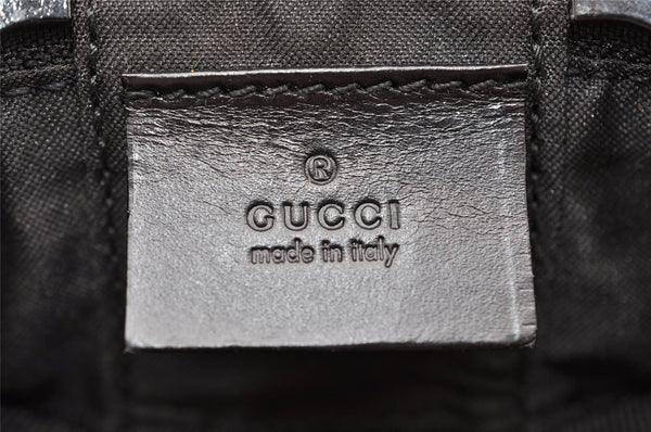 Authentic GUCCI Drawstring Pouch Purse GG Canvas Leather 0391054 Black 8448I