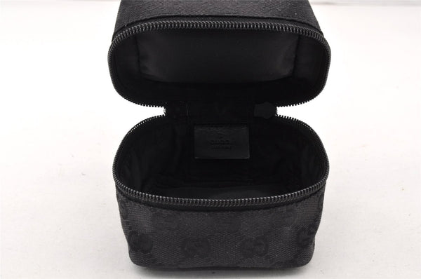 Authentic GUCCI Drawstring Pouch Purse GG Canvas Leather 0391054 Black 8448I