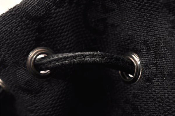 Authentic GUCCI Drawstring Pouch Purse GG Canvas Leather 0391054 Black 8448I