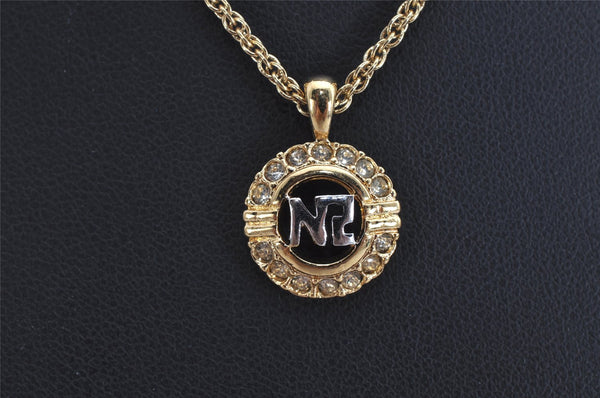 Authentic NINA RICCI Vintage Gold Tone Rhinestone Chain Pendant Necklace  8448J