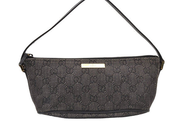 Authentic GUCCI Vintage Hand Bag Pouch Purse GG Canvas Leather 07198 Black 8449I
