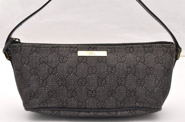 Authentic GUCCI Vintage Hand Bag Pouch Purse GG Canvas Leather 07198 Black 8449I