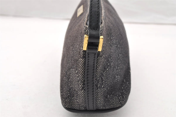 Authentic GUCCI Vintage Hand Bag Pouch Purse GG Canvas Leather 07198 Black 8449I