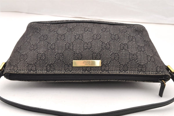 Authentic GUCCI Vintage Hand Bag Pouch Purse GG Canvas Leather 07198 Black 8449I