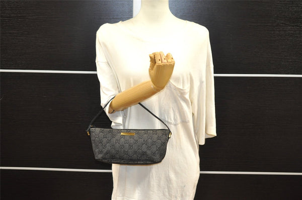 Authentic GUCCI Vintage Hand Bag Pouch Purse GG Canvas Leather 07198 Black 8449I