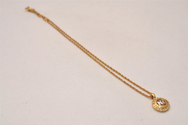 Authentic NINA RICCI Vintage Gold Tone Rhinestone Chain Pendant Necklace  8449J