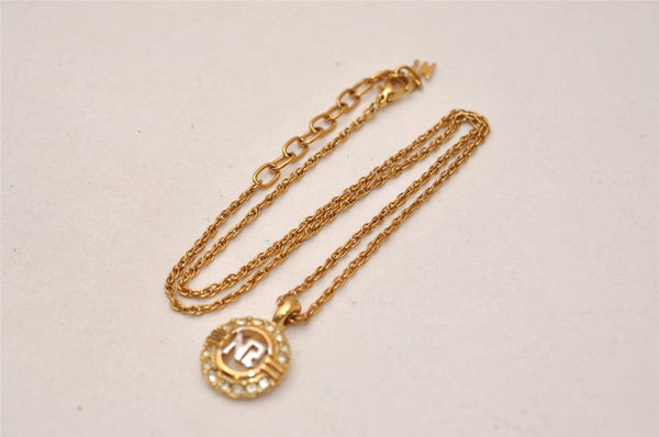 Authentic NINA RICCI Vintage Gold Tone Rhinestone Chain Pendant Necklace  8449J