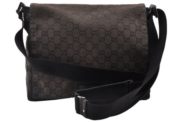 Authentic GUCCI Shoulder Cross Body Bag GG Canvas Leather 146236 Black 8451I
