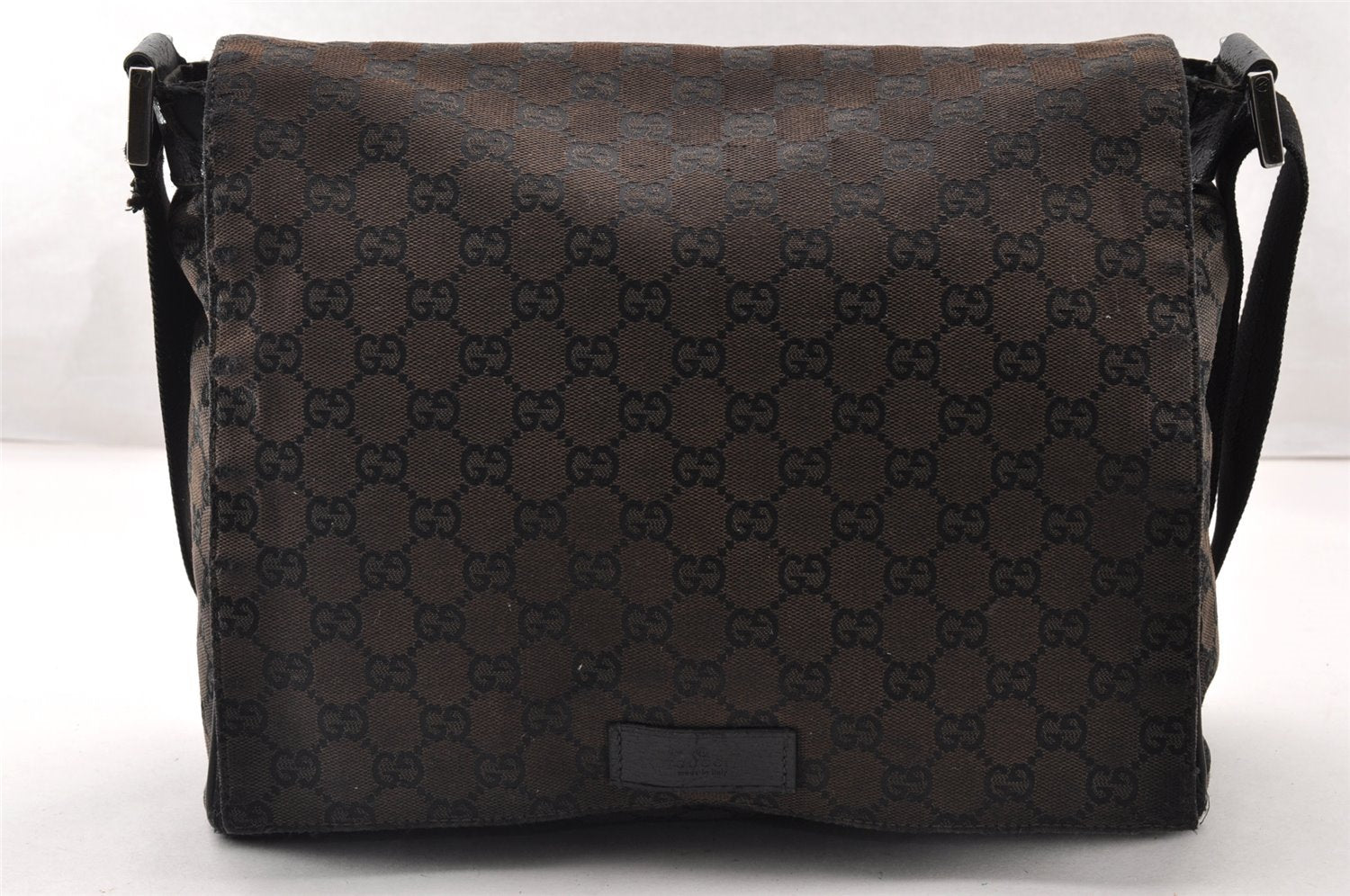 Authentic GUCCI Shoulder Cross Body Bag GG Canvas Leather 146236 Black 8451I