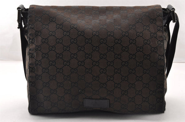 Authentic GUCCI Shoulder Cross Body Bag GG Canvas Leather 146236 Black 8451I