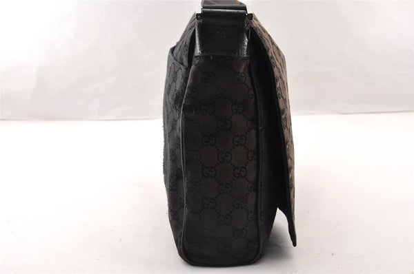 Authentic GUCCI Shoulder Cross Body Bag GG Canvas Leather 146236 Black 8451I