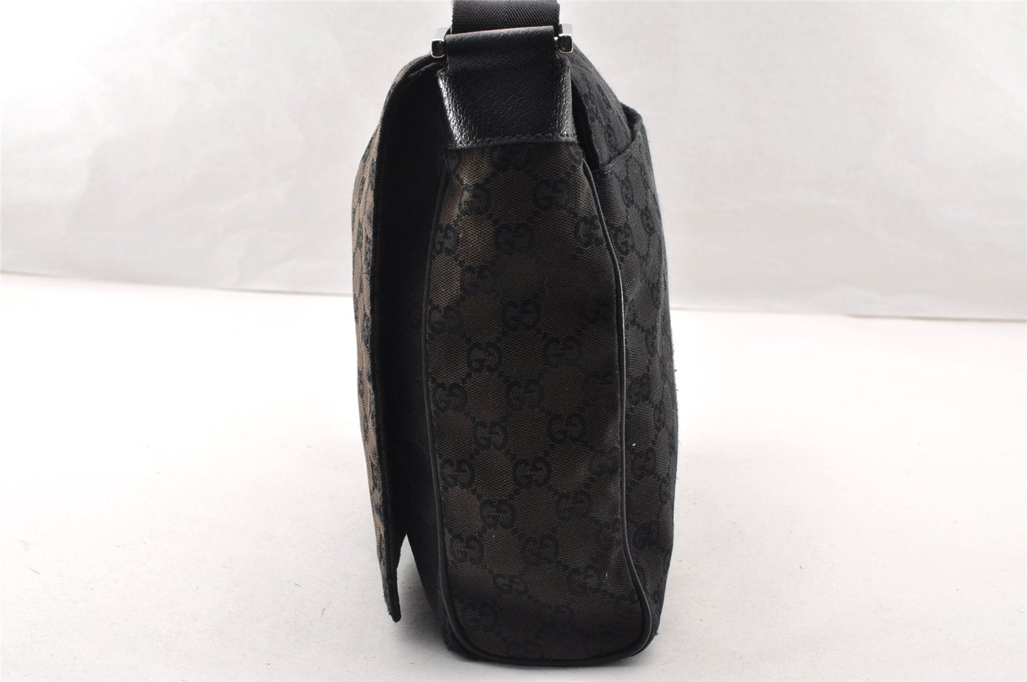 Authentic GUCCI Shoulder Cross Body Bag GG Canvas Leather 146236 Black 8451I