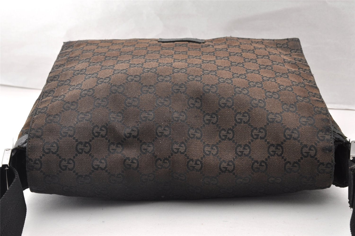 Authentic GUCCI Shoulder Cross Body Bag GG Canvas Leather 146236 Black 8451I