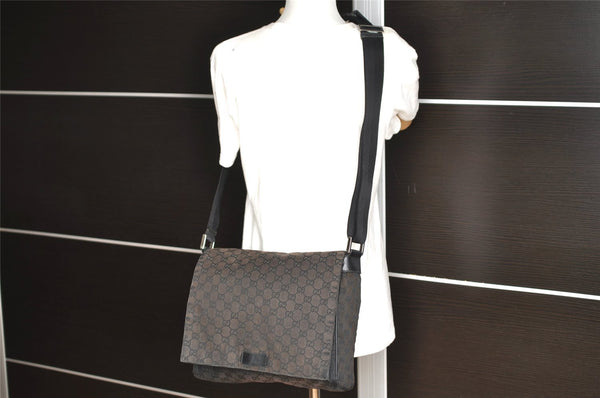 Authentic GUCCI Shoulder Cross Body Bag GG Canvas Leather 146236 Black 8451I