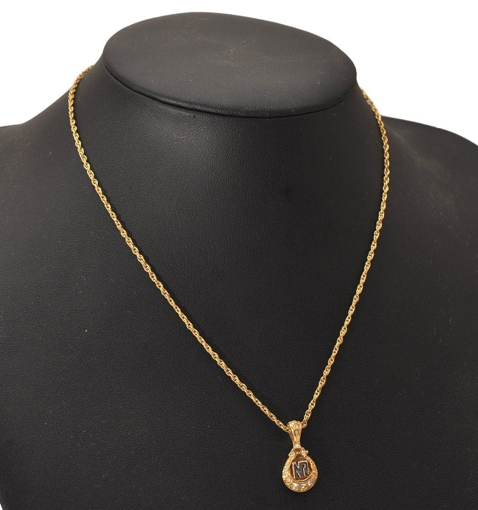 Authentic NINA RICCI Vintage Gold Tone Rhinestone Chain Pendant Necklace  8451J