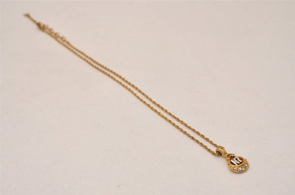 Authentic NINA RICCI Vintage Gold Tone Rhinestone Chain Pendant Necklace  8451J