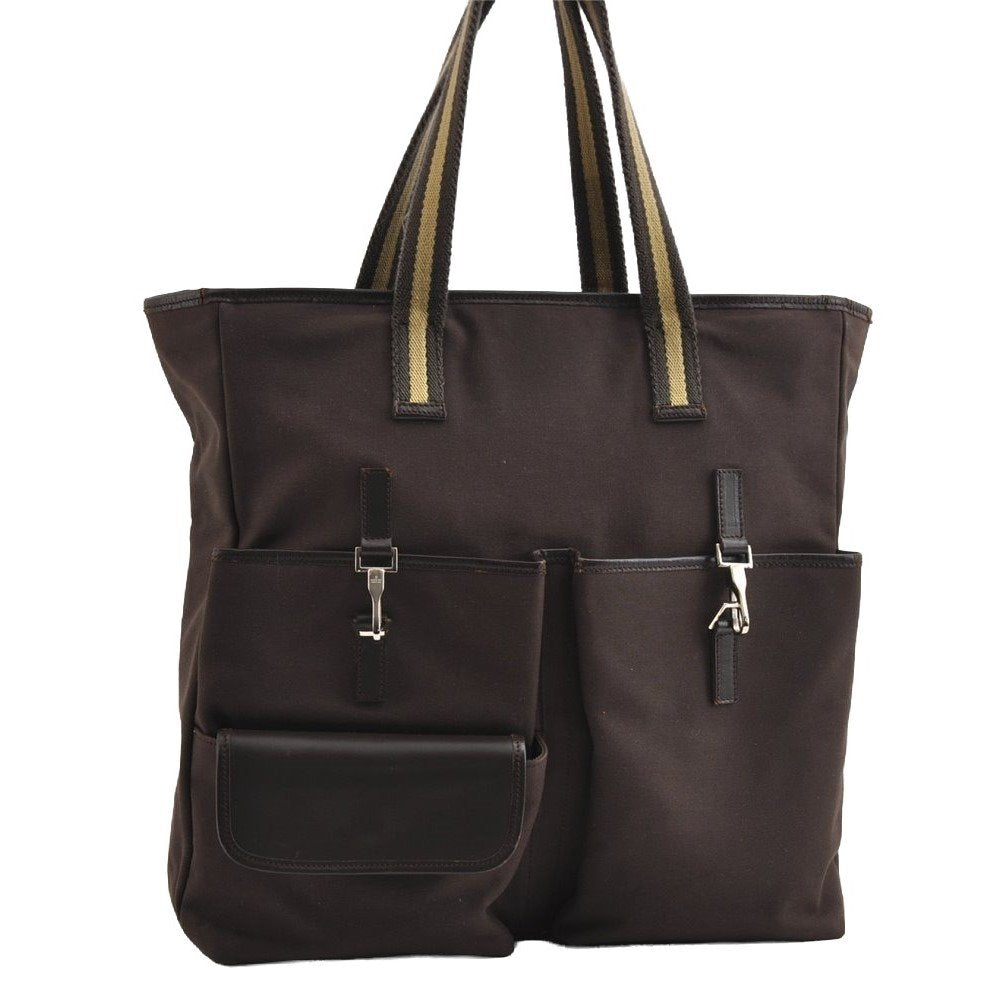 Authentic GUCCI Sherry Line Shoulder Tote Bag Canvas Leather 90472 Brown 8452I