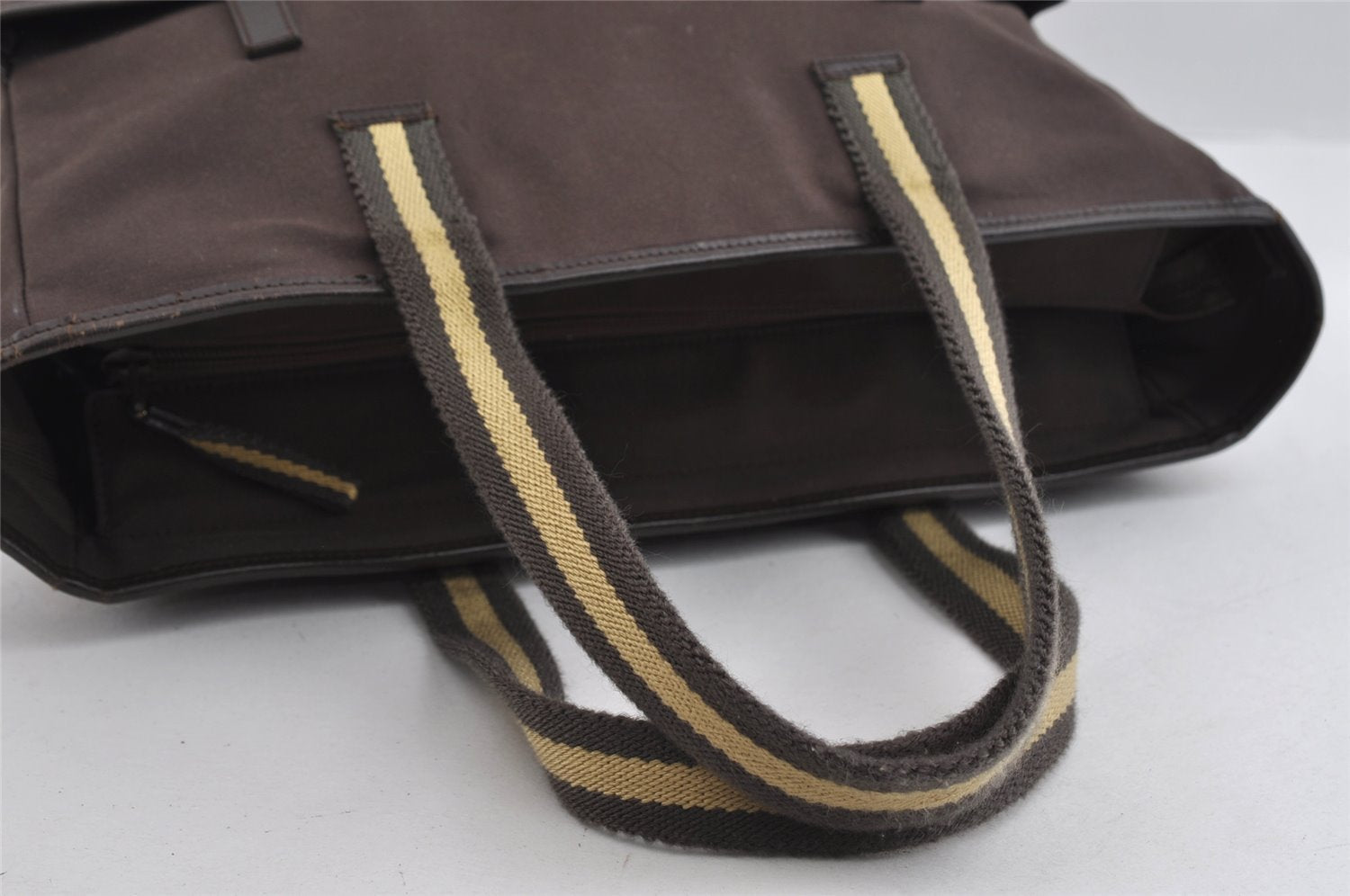 Authentic GUCCI Sherry Line Shoulder Tote Bag Canvas Leather 90472 Brown 8452I