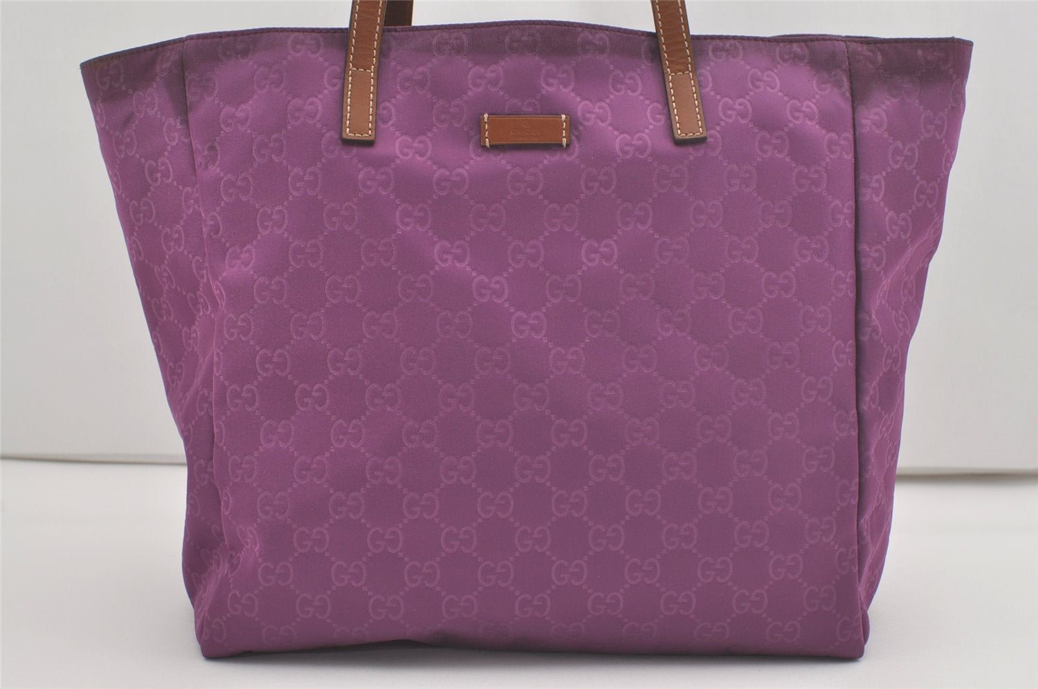 Authentic GUCCI Vintage Shoulder Tote Bag GG Nylon Leather 282439 Purple 8453I