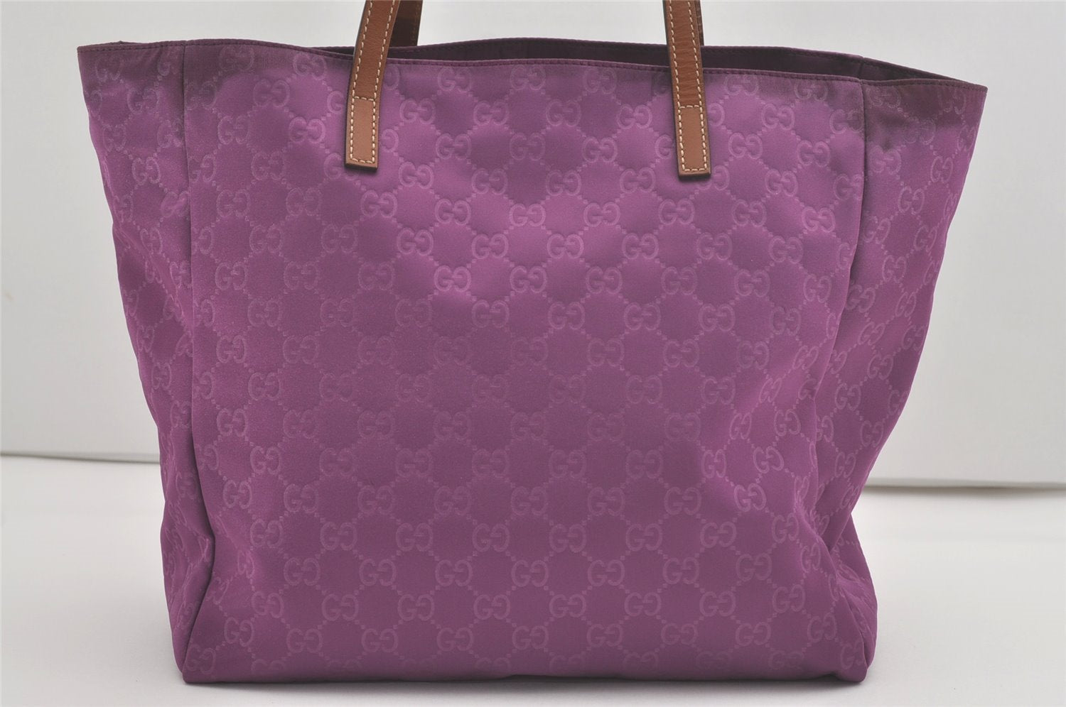 Authentic GUCCI Vintage Shoulder Tote Bag GG Nylon Leather 282439 Purple 8453I