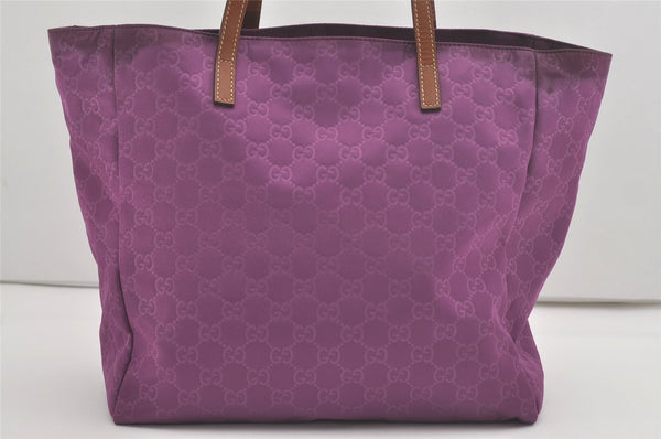 Authentic GUCCI Vintage Shoulder Tote Bag GG Nylon Leather 282439 Purple 8453I