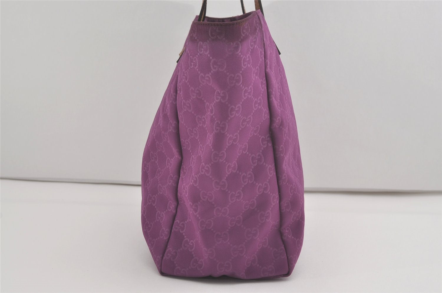 Authentic GUCCI Vintage Shoulder Tote Bag GG Nylon Leather 282439 Purple 8453I