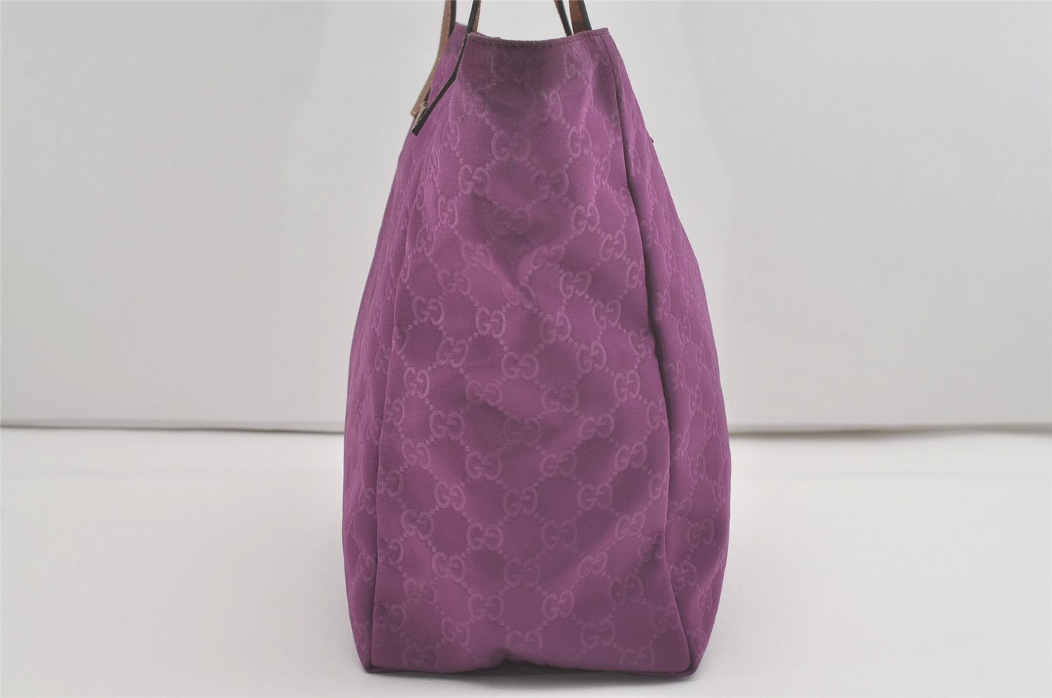 Authentic GUCCI Vintage Shoulder Tote Bag GG Nylon Leather 282439 Purple 8453I