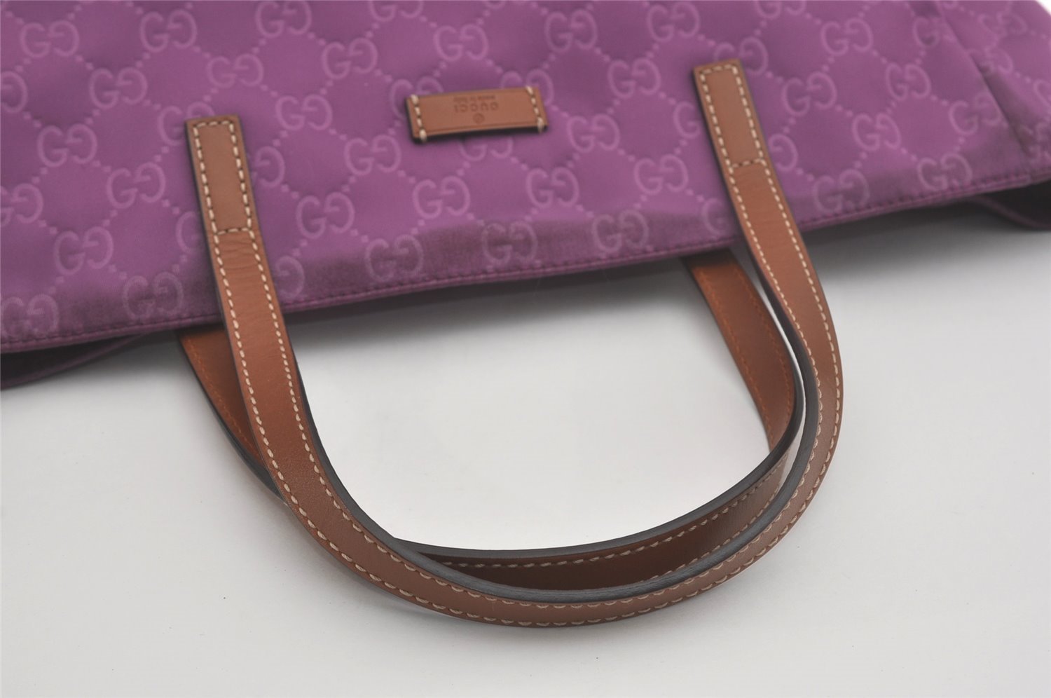 Authentic GUCCI Vintage Shoulder Tote Bag GG Nylon Leather 282439 Purple 8453I
