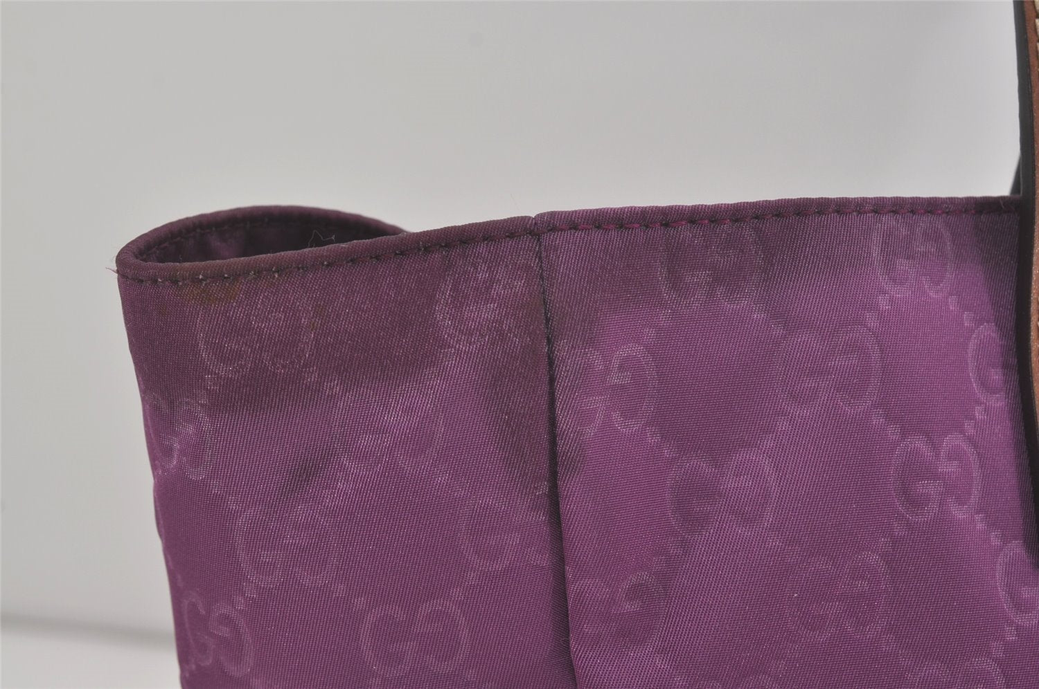 Authentic GUCCI Vintage Shoulder Tote Bag GG Nylon Leather 282439 Purple 8453I