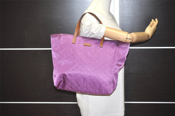 Authentic GUCCI Vintage Shoulder Tote Bag GG Nylon Leather 282439 Purple 8453I