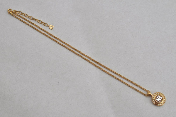 Authentic NINA RICCI Vintage Gold Tone Rhinestone Chain Pendant Necklace  8453J