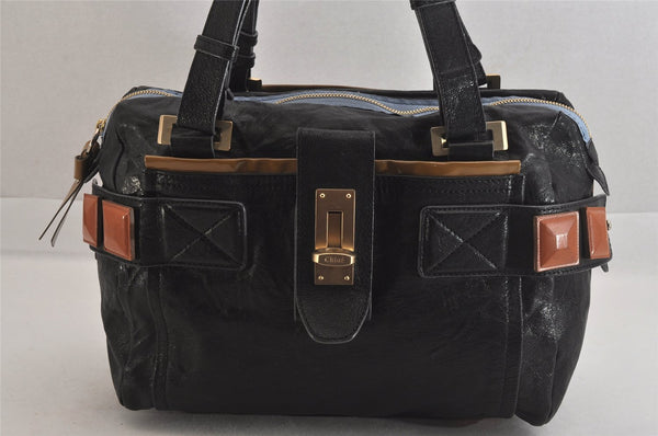 Authentic Chloe Vintage Audra Leather Hand Boston Bag Black 8456M
