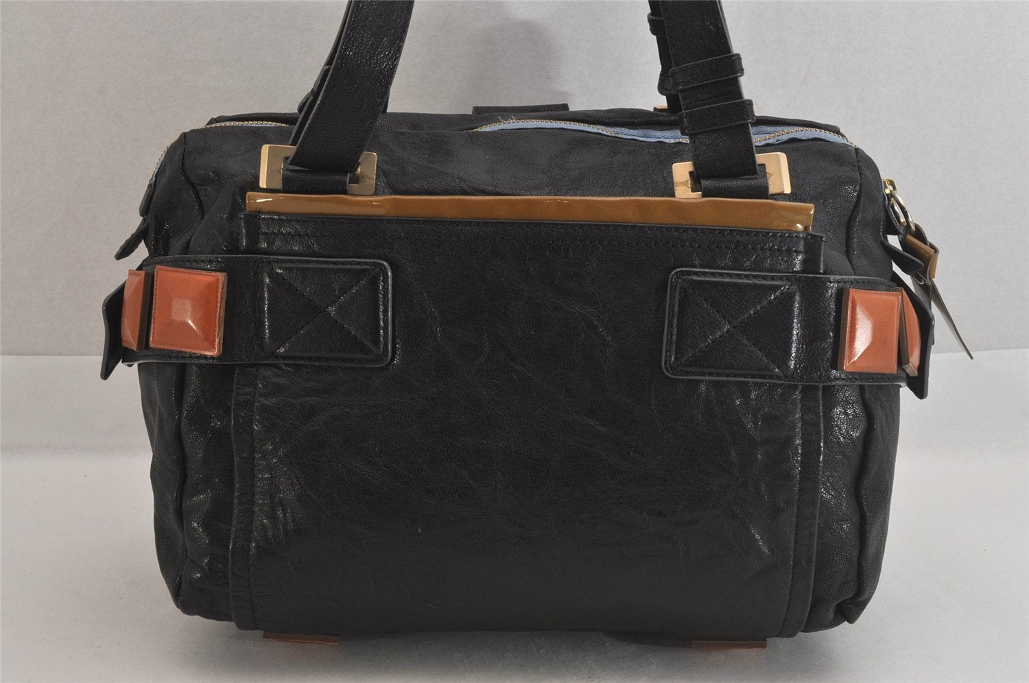 Authentic Chloe Vintage Audra Leather Hand Boston Bag Black 8456M