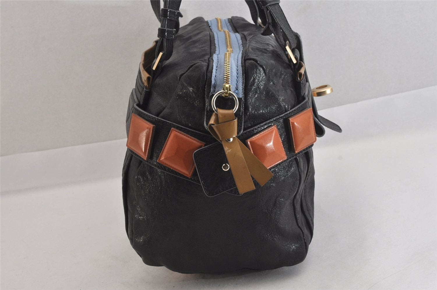 Authentic Chloe Vintage Audra Leather Hand Boston Bag Black 8456M