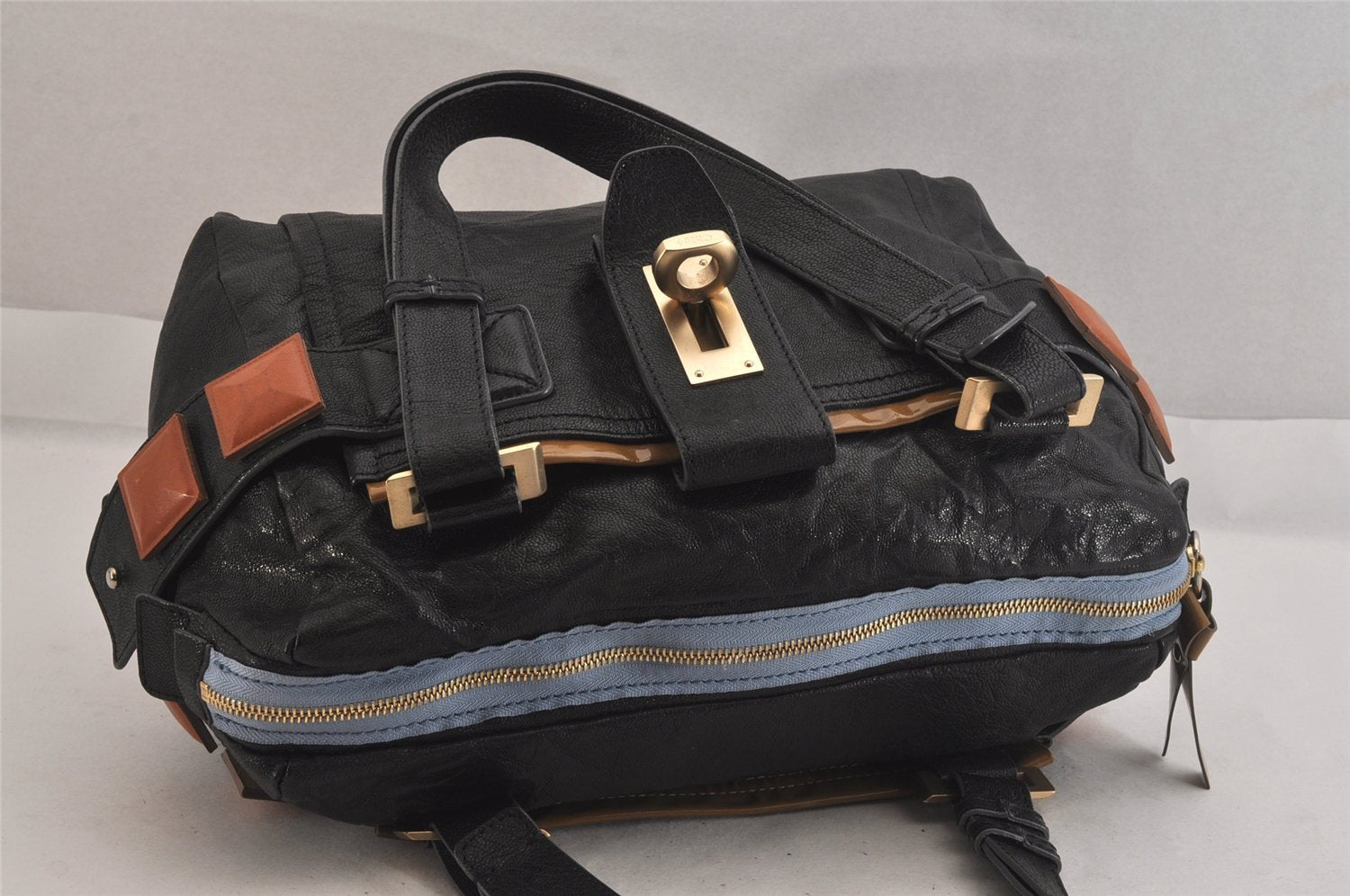 Authentic Chloe Vintage Audra Leather Hand Boston Bag Black 8456M