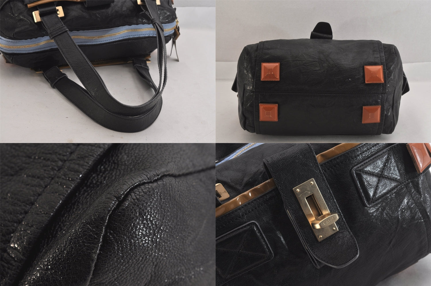 Authentic Chloe Vintage Audra Leather Hand Boston Bag Black 8456M