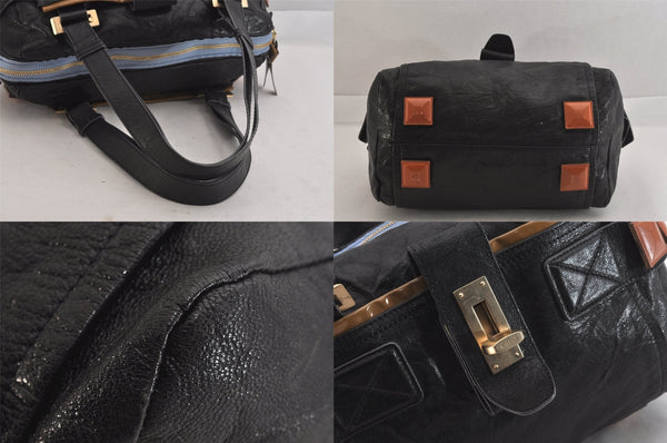 Authentic Chloe Vintage Audra Leather Hand Boston Bag Black 8456M