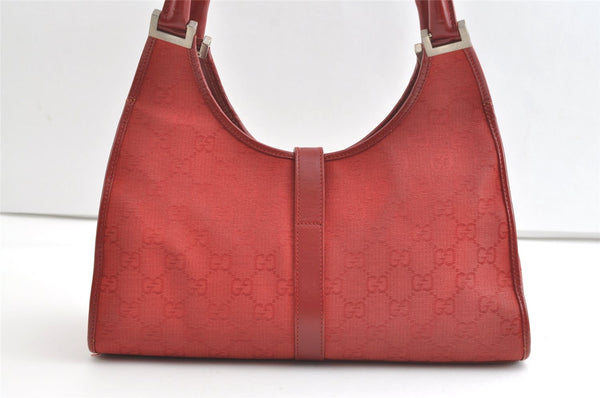 Authentic GUCCI Jackie Shoulder Hand Bag GG Canvas Leather 0021067 Red 8461J
